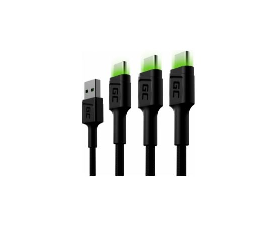 Green Cell USB Male - USB Type-C Male x 3 1.2m LED Backlight