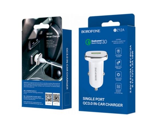 Автомобильное зарядное устройство Borofone BZ12A USB / 3A / Quick Charge 3.0 белое