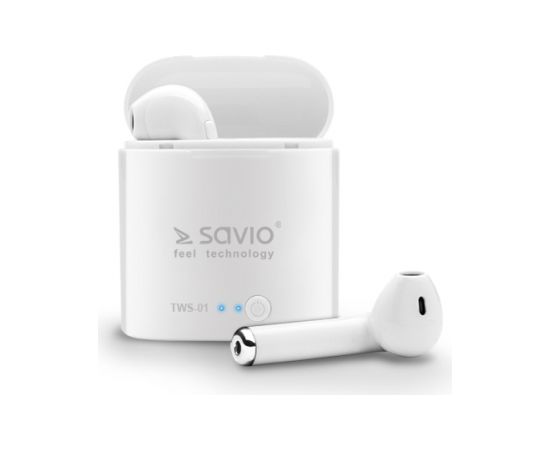 Savio TWS-01 Wireless Bluetooth Earphones, White