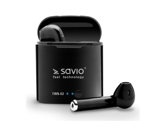 Savio TWS-02 Wireless Bluetooth Earphones, Black