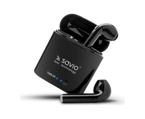 Savio TWS-02 Wireless Bluetooth Earphones, Black