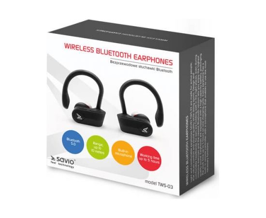 Savio TWS-03 Wireless Bluetooth Earphones, Black