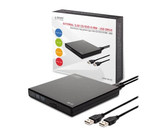 SAVIO AK-43 optical disc / External Slim drive DVD±R/RW CD±R/RW Black