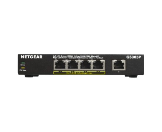 Netgear GS305Pv2 Unmanaged Gigabit Ethernet (10/100/1000) Power over Ethernet (PoE) Black