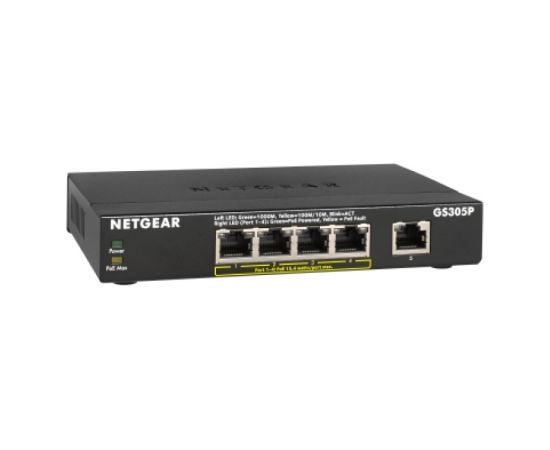 Netgear GS305Pv2 Unmanaged Gigabit Ethernet (10/100/1000) Power over Ethernet (PoE) Black