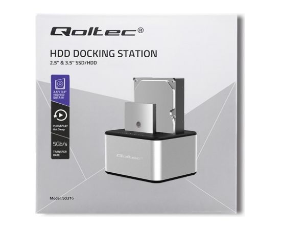 Qoltec 5316 2x HDD / SSD docking station | 2.5 "/3.5" SATA | USB 3.0 | Clonning