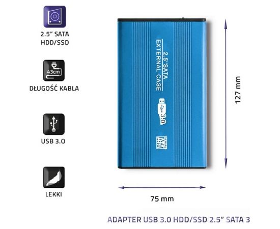 Qoltec 51859 External Hard Drive Case HDD/SSD 2.5'' SATA3 | USB 3.0 | Blue