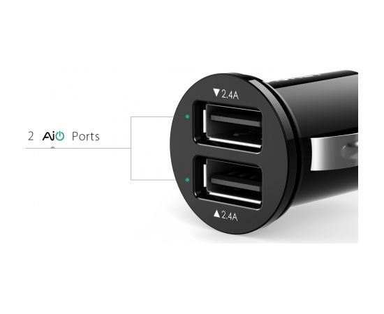 AUKEY CC-S1 mobile device charger Auto Black 2xUSB AiPower 4.8A 24W