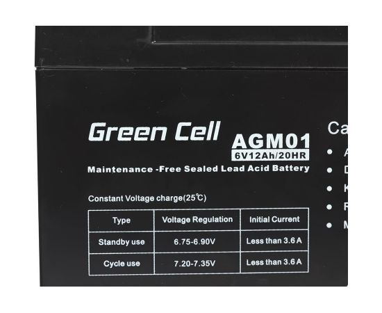 Green Cell AGM Battery 6V 12Ah - Batterie - 12.000 mAh Sealed Lead Acid (VRLA)