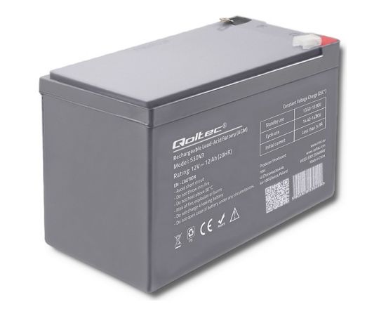 Qoltec 53049 AGM battery | 12V |  12Ah