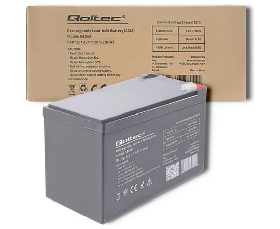 Qoltec 53049 AGM battery | 12V |  12Ah