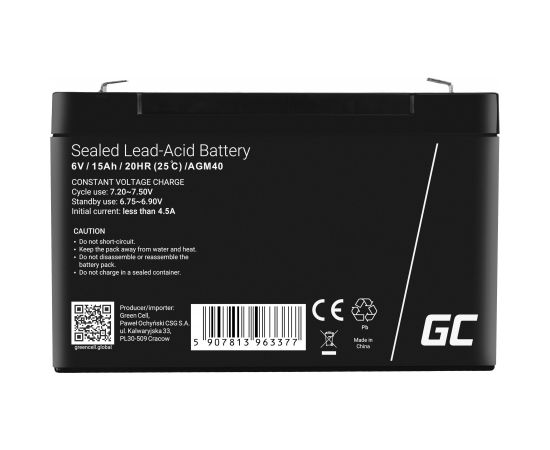Green Cell AGM40 UPS battery Sealed Lead Acid (VRLA) 6 V 15 Ah