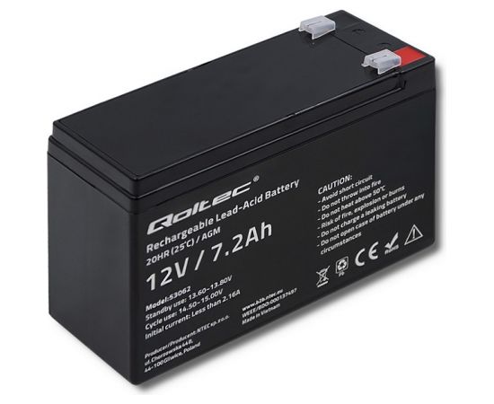 Qoltec 53062 AGM battery | 12V | 7.2 Ah | max 108A