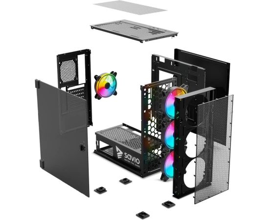 SAVIO PC Case Raptor X1 ARGB Glass/Mesh Black