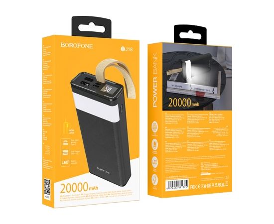 Borofone BJ18 COOLMY power banka 20000 mAh / 2 x USB melna