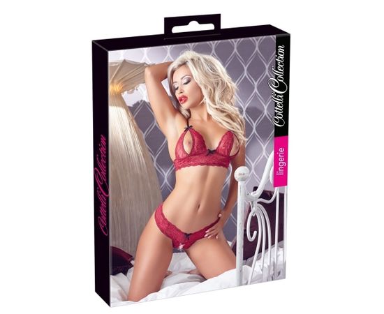 Cottelli Collection sarkans mežģīņu apakšveļas komplekts ar šķēlumiem [ S ]
