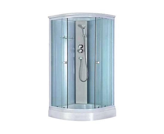 Slēgtā dušas kabīne GOTLAND  ELSA 90x90x215cm, seklais paliktnis (15cm), priekšējie stikli caurspīdigie, aizmugure balta