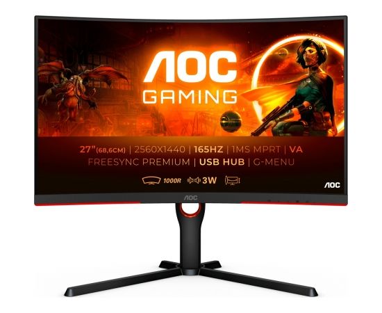AOC CQ27G3SU/BK computer monitor 68.6 cm (27") 2560x1440 pixels Quad HD LED Black, Red