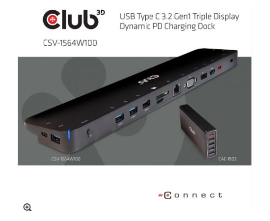 Club 3d CLUB3D USB Type C 3.2 Gen1 Triple Display Dynamic PD Charging Dock 100W PD Power charger