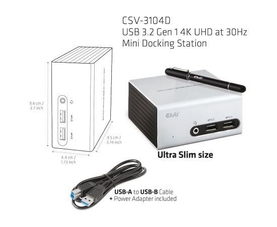 Club 3d CLUB3D USB 3.2 Gen 1 4K UHD at 30Hz Mini Docking Station Ultra slim Design