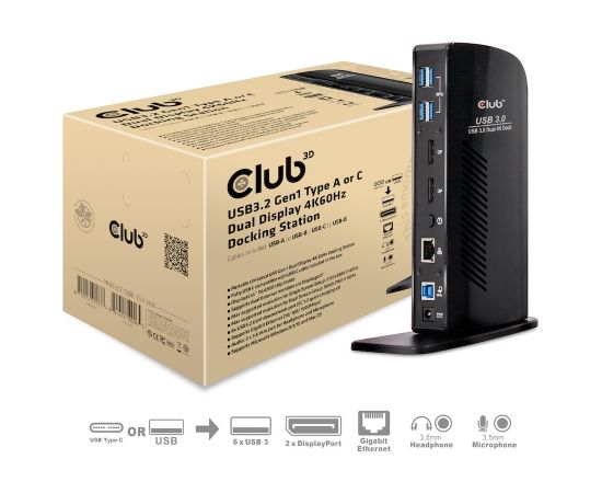 Club 3d CLUB3D USB3.2 Gen1 Type A or C Dual Display 4K60Hz Docking Station DisplayLink® Certified