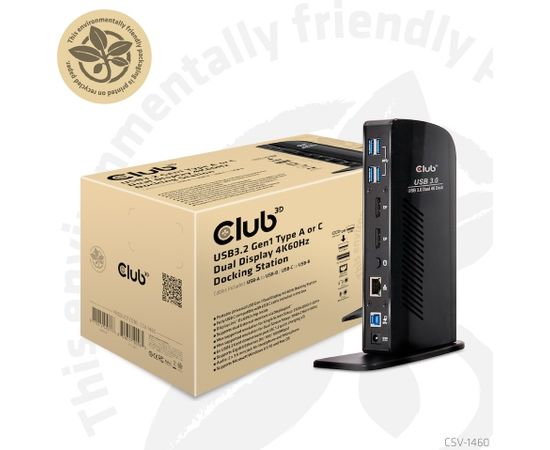 Club 3d CLUB3D USB3.2 Gen1 Type A or C Dual Display 4K60Hz Docking Station DisplayLink® Certified