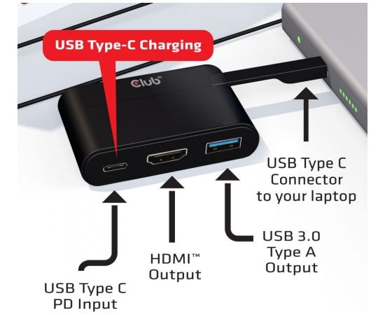Club 3d CLUB3D USB Type-C to HDMI™ 2.0 + USB 2.0 + USB Type-C Charging Mini Dock
