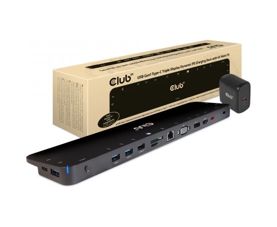 Club 3d CLUB3D UNIVERSAL USB Gen1 Type-C Triple Display Dynamic PD Charging Dock with 65 Watt PS ( VGA, HDMI, DP, ETHERNET)