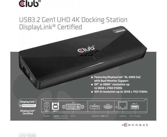 CLUB3D CSV-3103D The Club 3D Universal USB 3.1 Gen 1 UHD 4K Docking station DisplayLink™