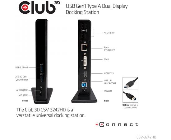 Club 3d CLUB3D USB Gen1 Type A Dual Display ( HDMI and DVI) DisplayLink™ Docking Station