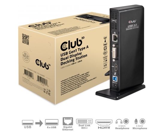 Club 3d CLUB3D USB Gen1 Type A Dual Display ( HDMI and DVI) DisplayLink™ Docking Station