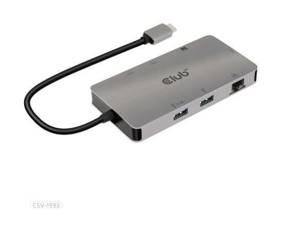 Club 3d CLUB3D USB 3.2 Gen1 Type-C 8-in-1 hub with 2x HDMI, 2x USB-A, RJ45, SD/ Micro SD card slots and USB Type-C female port