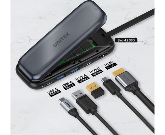 UNITEK HUB USB-C STORAGE M.2, HDMI, USB-C PD 100W, D1046A