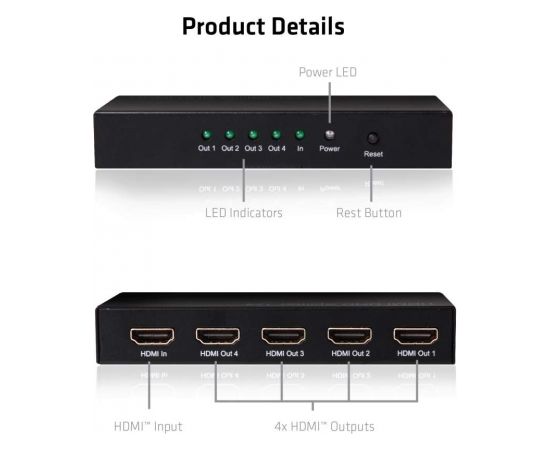 CLUB 3D HDMI™ 4K@60Hz UHD Splitter AC Power 4 ports