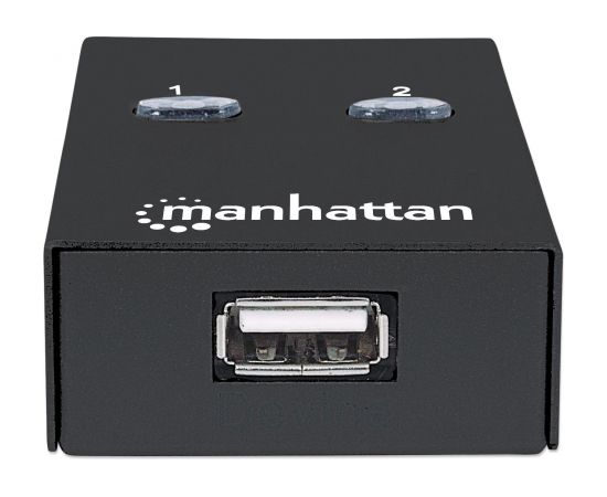 Manhattan USB-A Automatic Sharing Switch, 2x USB-B Ports, 480 Mbps (USB 2.0), Dual Control (Auto-Sensing or Manual), Bus Powered, Hi-Speed USB, inc 1x 1.5m USB-A to USB-B cable, Black, Three Year Warranty, Blister