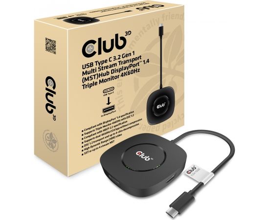 CLUB 3D USB Type C 3.2 Gen 1 Multi Stream Transport (MST)Hub DisplayPort1.4 Triple Monitor