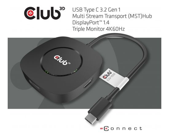 CLUB 3D USB Type C 3.2 Gen 1 Multi Stream Transport (MST)Hub DisplayPort1.4 Triple Monitor