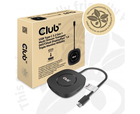 CLUB 3D USB Type C 3.2 Gen 1 Multi Stream Transport (MST)Hub DisplayPort1.4 Triple Monitor