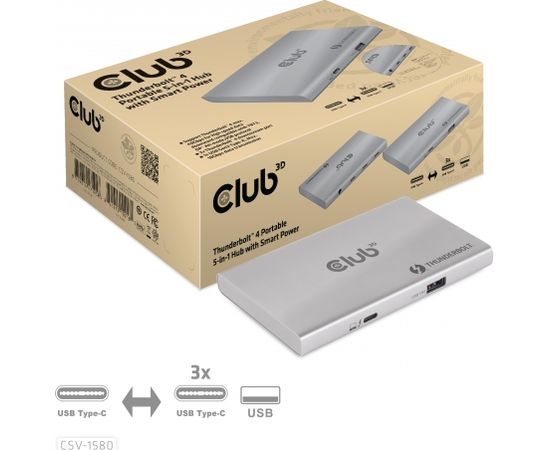 CLUB 3D Certified Thunderbolt™4 Portable 5-in-1 Hub with Smart Power