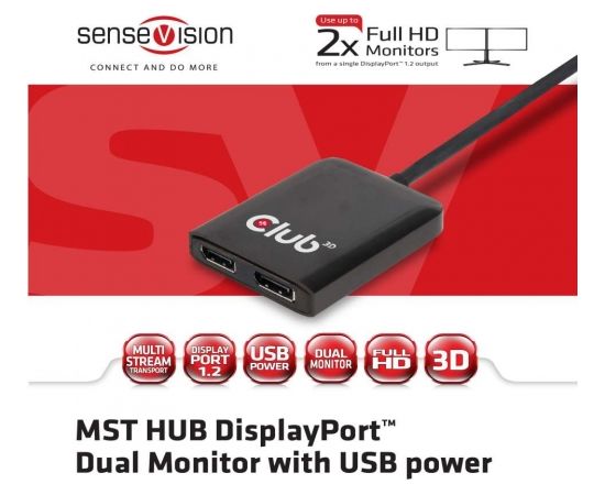 CLUB 3D Multi Stream Transport Hub DisplayPort 1.2 Dual Monitor