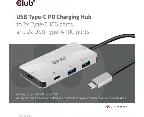 Club 3d CLUB3D USB Gen2 Type-C PD Charging Hub to 2x Type-C 10G ports and 2x USB Type-A 10G ports