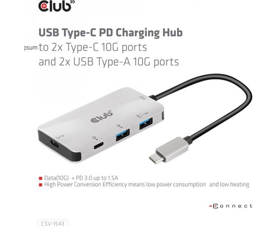 Club 3d CLUB3D USB Gen2 Type-C PD Charging Hub to 2x Type-C 10G ports and 2x USB Type-A 10G ports