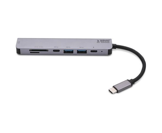 SAVIO AK-47 MULTIFUNCTIONAL USB Type C 7IN1 HUB HDMI, SD & TF CARD, USB 3.0, USB 3.0 Type C  Grey