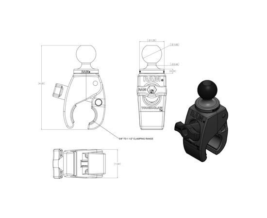 RAM Mounts Tough-Claw Small Clamp Base with Ball