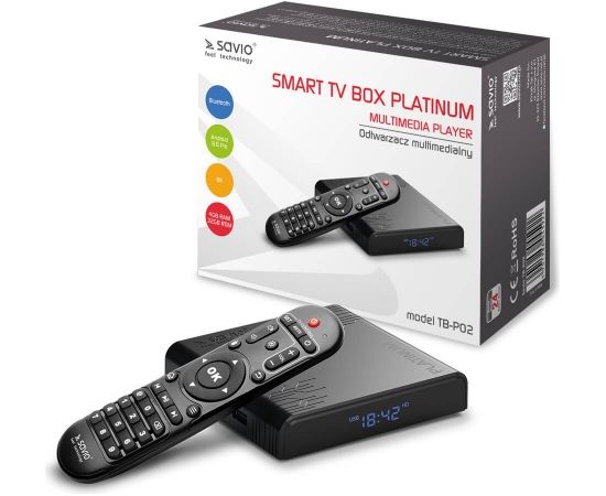 SAVIO Platinum Smart TV Box TB-P02, 4/32 GB, G31™ MP2 - 8K Ultra HD, Android 9.0 Pie, HDMI v 2.1, Bluetooth, Dual WiFi, 1000mbps,  USB 3.0