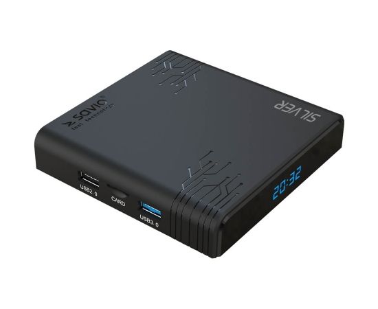 SAVIO Silver Smart TV Box TB-S01, 2/16 GB, G31™ MP2 - 8K Ultra HD, Android 9.0 Pie, HDMI v 2.1, WiFi, 100mbps,  USB 3.0