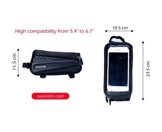 Swissten Ūdensizturīgs velosipēda Turētājs / Soma mobilajiem tālruņiem 5,4 - 6,7 collu Melns
