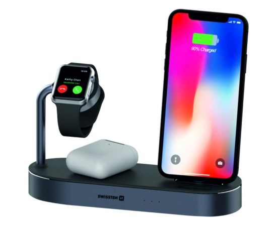 Swissten Swistten 4in1 MFI Wireless Docking Station 45 W / Беспроводная зарядная док-станция для Apple iPhone / Apple Watch / iPod