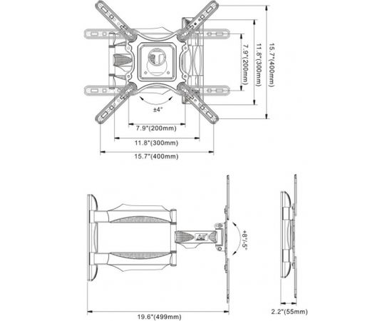 Electriclight NB stiprinājums pie sienas 32-47 collas, līdz 27.3kg, melns - NB P 4