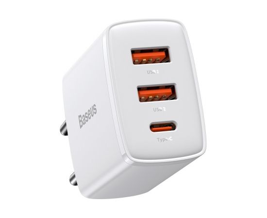 Baseus Compact Quick Charger 2xUSB 1xUSB-C PD 3A 30W White Tīkla Lādētājs